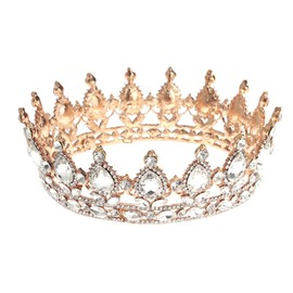 HEALEEP Retro Crown with Glittering Crystal Stones Elegant Wedding Decoration Vintage Style Perfect for Festive Occasions (White 15 cm)