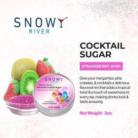 Snowy River Naturally Flavored Cocktail Sugar (1x3oz tin) - All-Natural Rimming Sugar for Stunning Drinks – Vibrant Colors – Perfect for Cocktails, Mocktails, Baking & Desserts (Strawberry-Kiwi)