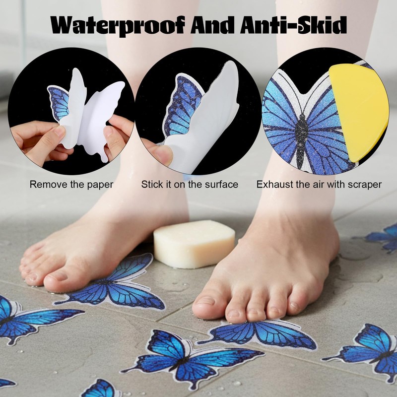 Shimmeroo 20 PCS Butterfly Non Slip Bathtub Stickers, Adhesive Anti