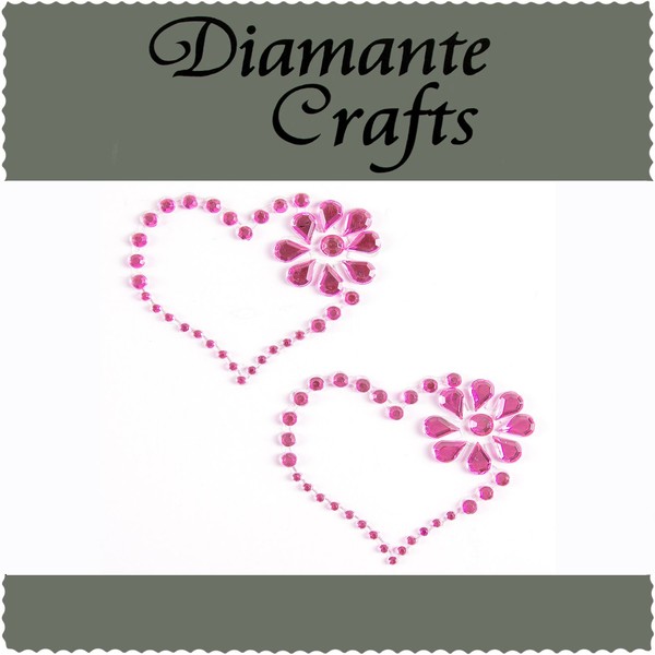 2 Hot Pink Diamante Heart & Flower Vajazzle Rhinestone Gems - created exclusively for Diamante Crafts