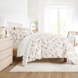 Linens & Hutch Duvet Cover Set Patterned Microfiber Ultra Soft Bedding in Sunset Garden - Full/Queen Sunset Garden Apricot