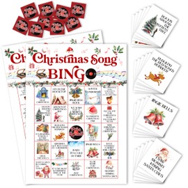 IDWHUIE Christmas Bingo Game for Adults, Christmas Song Themed Board Games for Family Party Large Group Activities, Holiday Party Favors Gifts Supplies, Bingo Set Accessories, 01