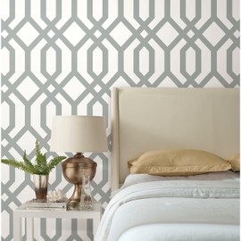 RoomMates RMK12013WP Gray and White Gazebo Lattice Peel and Stick Wallpaper