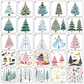 25 Pcs 3.9x3.9 Inch Christmas Stencils, Christmas Window Stencils, Christmas Stencils Reusable Snowflake Santa Claus Christmas Tree Drawing Painting Stencils for DIY Card Craft Home Decor