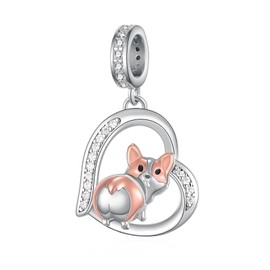 SCZKLAQ Corgi Charm 925 Sterling Silver Corgi Gifts for Corgi Lovers Cute Puppy Dog Corgi Jewelry Dog Charms for Bracelets Corgi Gifts for Women