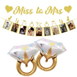 Tpfufu Engagement Party Decorations, Gold Bachelorette Party Favors “Miss to Mrs” with Photo Banner, Diamond Bride for Bridal Shower Wedding Hen Party Supplies (Gold)