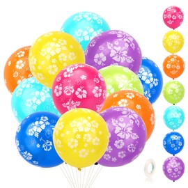 HOWAF 35 Pcs Hawaiian Balloons Hibiscus Flower Printed Latex Balloons Multicoloured Hawaiian Theme Tropical Party Decorations for Luau Tiki Aloha Beach Summer Birthday Party Decoration Supplies