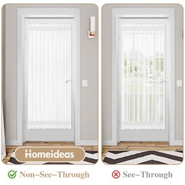 HOMEIDEAS Non-See-Through French Door Curtains for Front Door, Privacy Semi Sheer Door Window Curtains, Rod Pocket Light Filtering Door Covering with Tieback, (1 Panel, White, 54W X 72L)
