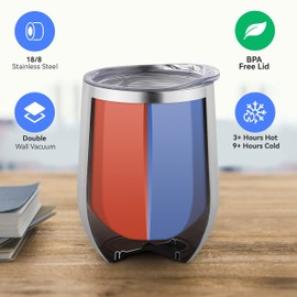 DOMICARE Vaso de vino de acero inoxidable a granel con tapa, juego de vasos aislados personalizados, tazas de café de viaje de 12 onzas, paquete de 4, acero inoxidable
