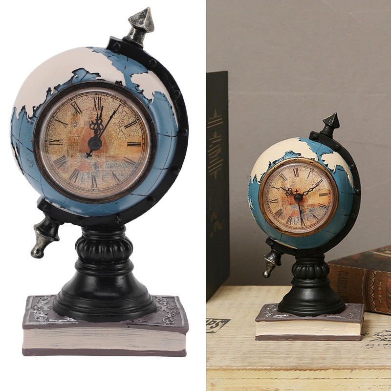 Globe Clock Decorative Desk Ornament Resin World Map Clock with