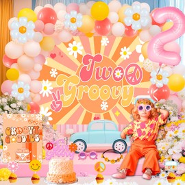Two Groovy Party Decorations, Two Groovy Birthday Party Supplies for Girl, Daisy Theme 2nd Birthday Party Décor Hippie Boho Second Bday Party Decorations, Baby Girl 2nd Birth