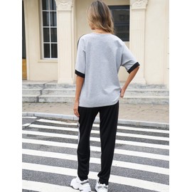 VIMPUNEC Women 2 Piece Outfits Summer Casual Lounge Sets Soft Sweatsuits Trendy Matching Sets Light Gray L