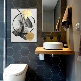 Abstract Wall Art Framed Canvas for Living Room Gold Modern Painting on Canvas Minimalist Black Home Wall Decor Artwork Print Pictures for Bedroom Kitchen Office 16.00"x24.00"