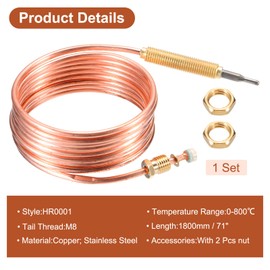 sourcing map 71" Thermocouple 800 Degree Gas Fireplaces Thermocouple Replacement M8 for Gas Furnaces, Oven, Fryers, Boilers, Water Heaters