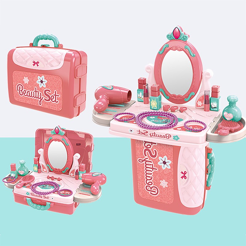 Plastic Dressing Playset 3 in 1 Red Makeup Suitcase Kids