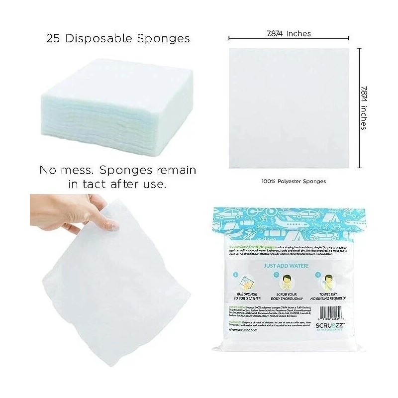 Scrubzz Disposable No Rinse Bathing Wipes - 25 Pack -