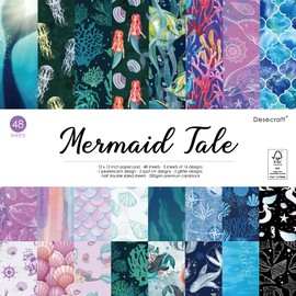 Desecraft 48 sheets 12x12 Scrapbooking Cardstock Decorative Paper Pack - Ocean Sea - for Card Making Journaling Planner Origami Scrapbook Paper Scrapbook Materials Supplies