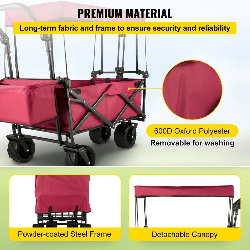 Extra Large Collapsible Garden Cart With Removable Canopy Foldable Four