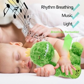 Baby Sound Machine Baby Soothe Snuggle Plush Toy with Sensory Details Music Lights & Rhythmic Breathing Motion Portable Plush Stuffed Animal (Green Dinosaur)