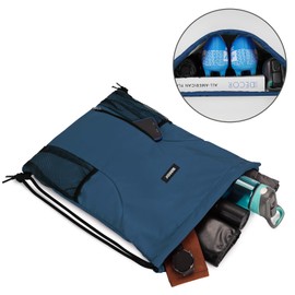 WANDF Drawstring Backpack Sports Gym Sackpack with Mesh Pockets Water Resistant String Bag for Women Men (Blue Green)