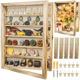 Houstimi Original Wood Shadow Box Frame 16x20 Shadow Box with Shelves 2.6" Interior Depth Memorial Shadow Box with Linen Back for Handicrafts,Picture Frames,Medals,Coins,Pins Collection and More