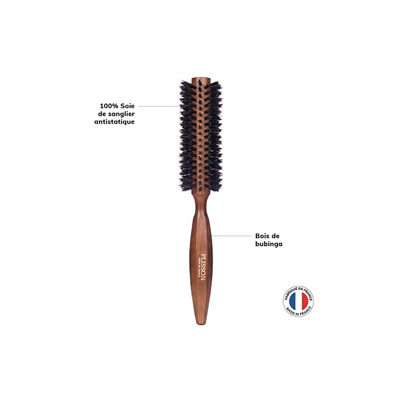 Plisson 12 Rows 100% Wild Boar Round Hair Brush Dark