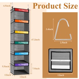 Amylove 2 Pack 6 Weekly Shelf Hanging Closet Organizer Kids Closet Organizer Clothes Storage Organizer for Kids Days of The Week Clothes Organizer Hanging Cube Organizer for Daily Activity (Gray)