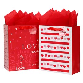 Vammy 13" Large Valentine's Day Gift Bag with Tissue Paper, 2 Pack Paper Gift Bags (Love, Heart) for Valentine's Day Birthday Mother's Day