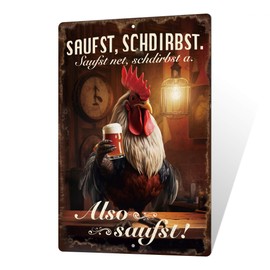 Putuo Decor 1 Piece Vintage Metal Bar Tin Sign, Tin Sign Wall Art Decor for Home Bar, Pub, Club, Garage, Man Cave Decor, 7.8 x 11.8 Inches (Saufst Schdirbst)