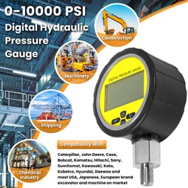 10000PSI Digital Hydraulic Pressure Gauge Pressure Manometer Pressure Sensor with 1/4-Inch NPT Connector Base Entry 700BAR/70Mpa 3.15" Dial Size (Black Silicone Protective Boot)