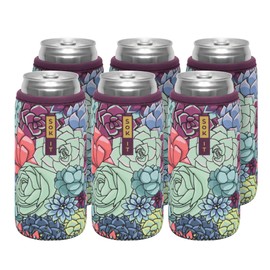 Sok It CanSok 6 Pack Sleeve for Beer & Soda Insulated Neoprene Cover (Succulents, 12oz Slim Can Sleeve - 6 Pack)