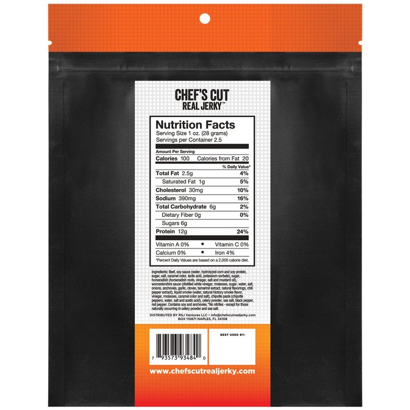 Chef's Cut Tender Real Steak Jerky, Chipotle Cracked Pepper, 2.5