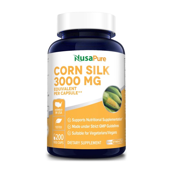 NusaPure Corn Silk Extract 3,000 mg per Caps - 200 Veggie Caps (100% Vegetarian, Non-GMO, Extract 20:1, Gluten-Free)