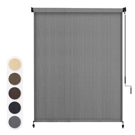 VICLLAX Outdoor Cordless Roller Shade 8' W x 8' H, Patio Shade Roll Up Outdoor Blinds for Front Porch Gazebo, Anthracite Grey