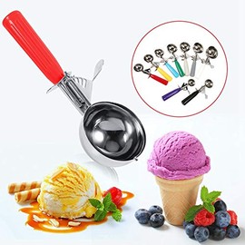 Cuchara Para Helado, Cuchara de fruta de acero inoxidable Con Disparador Para Helado Pastel y Frutas Cuchara de Melón Mangos Suaves de Vajilla para Helado (Amarillo (5.5cm))