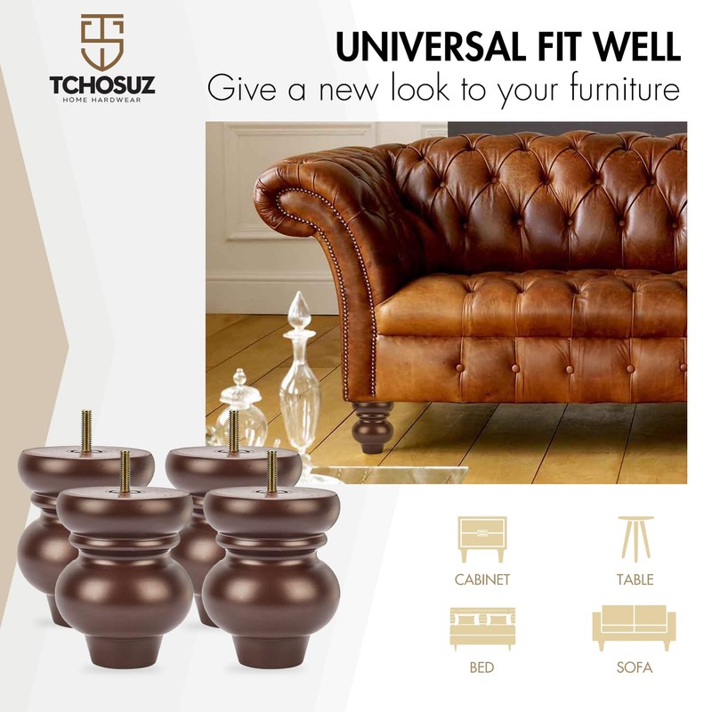 TCHOSUZ 5 inch / 12cm Wooden Furniture Legs, Pack of