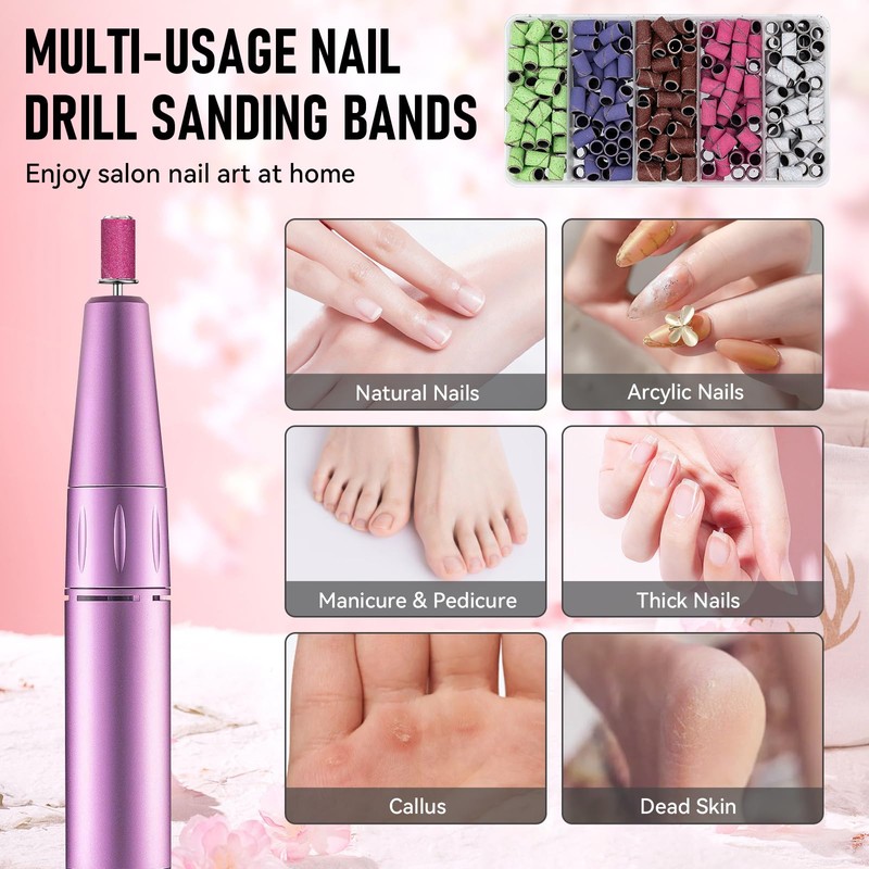 300Pcs Sanding Bands for Nail Drill, 80#120#150#180#240#Grit Sanding Bands with