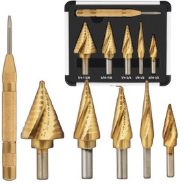 KAGGNA 6 Pcs Drill Bit Set, Titanium Coated Spiral Grooved Laser Engraved Sizes Drill Bits Set, Step Drill Bit Set, Drill Bits Set for Metal, Stainless Steel, Aluminum, Wood and Plastic