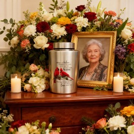 220 lbs Large Cremation Urn for Adult Human Ashes, Funeral Decorative Memorial Keepsake Urn for Male Female Man Women Couple Dad Mom Remains(Cardinal)