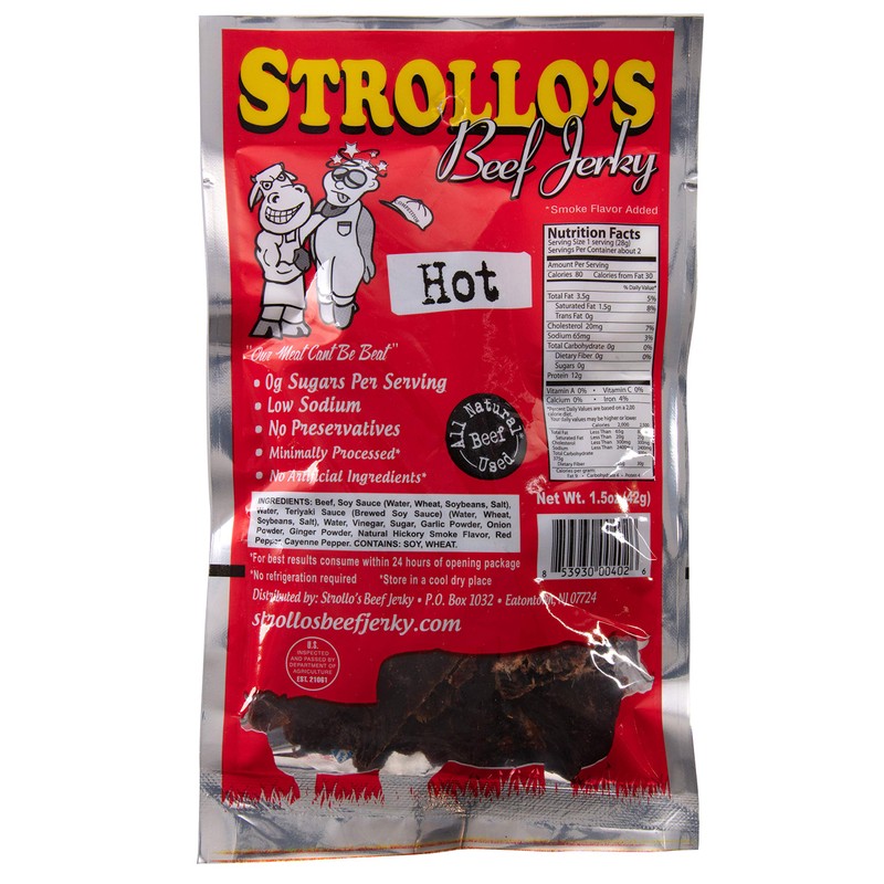 Strollo's Beef Jerky Hot Original Flavor 10 Pack - Low
