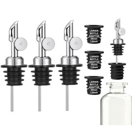 3 Pack Olive Oil Pour Spout with Adapters, Oils Pourer for Olive Oil Dispenser Bottle, Easily Turn Your Bottles into Dispensers for Liquor, Vinegar, Oils, Syrup, Liquor Bottle Pourers, Silver