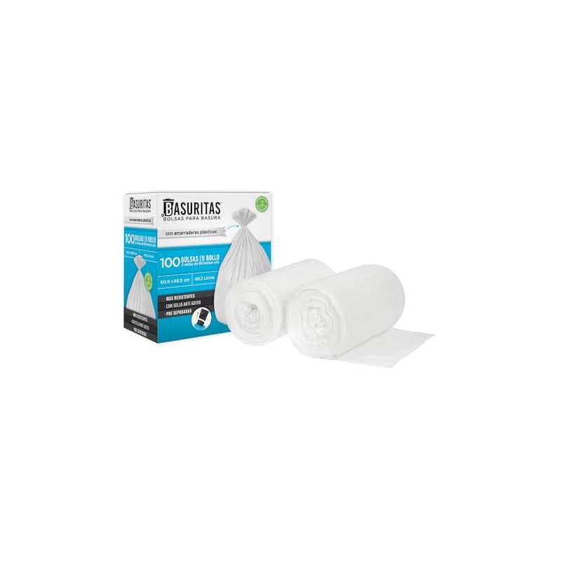 Basuritas | 100 Bolsas de Basura Grandes de 60.6x68.5 cm,