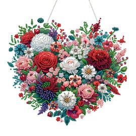 JJFox DIY Diamond Art Hanging Kit for Adult,Special Shaped Rhinestone,Acrylic Diamond Art Painting Window Pendants Home Garden Wall Hanging Kits Hanging Ornament,Double Sided (Flower)