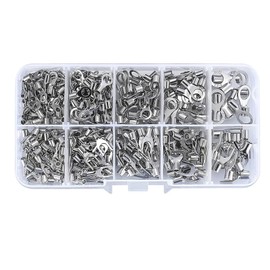 KSOPUERT 320 pieces, non-insulated copper wire crimp terminals set, ring and fork, U-shaped, O-shaped, cold-pressed bare connectors with box