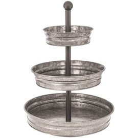 WallCharmers 3 Tier Galvanized Round Metal Tray, Three Tiered Serving Tray for Farmhouse or Cottage Theme Decor, 18 Inches, Size,