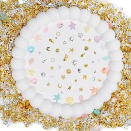 350+ Pcs Gold Star Ocean Nail Charms, Metal Small Star Moon Seashell Starfish Summer Charms for Acrylic Nail Art Gems Alloy Nail Rhinestones for Women DIY Accessories