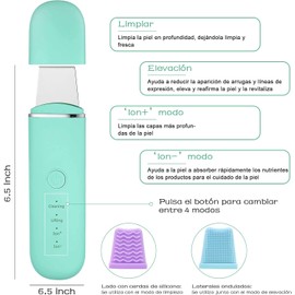 Depurador de Piel, Facial Skin Scrubber, Exfoliacin Facial y Peeling Ultrasnico con 4 Modos para Limpieza Facial y Cuidado Facial, USB Recargable, con 2 Fundas de Silicona y Extractor de Comedones