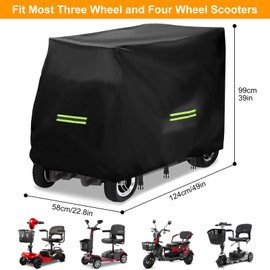 Pangutiandi Mobility Scooter Cover Heavy Duty 420D Oxford Fabric Rain Cover Waterproof UV Protection Elastic Band and Reflective Strip 3 Buckles with Storage Bag