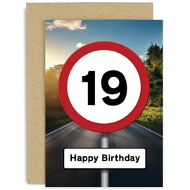 Funny 19th Birthday Card for Him or Her - Fun Age 19 Birthday Card - Hilarious 19 Year Old Road Sign Birthday Greeting Card for Son or Daughter, Grandson, Granddaughter | Blank Inside…