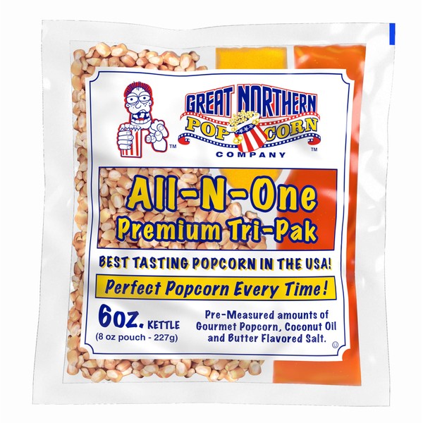 Popcorn Packs, Pre-Measured, Movie Theater Style, All-in-One Kernel, Salt, Oil Packets for Popcorn Machines by Great Northern Popcorn, 6 Ounce (Pack of 24)
